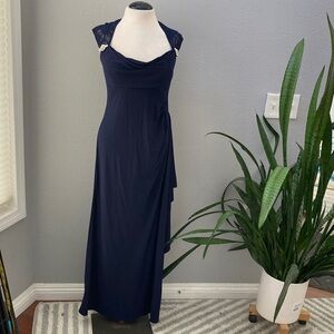 R&M Richards blue formal draped and stretchy maxi dress 12